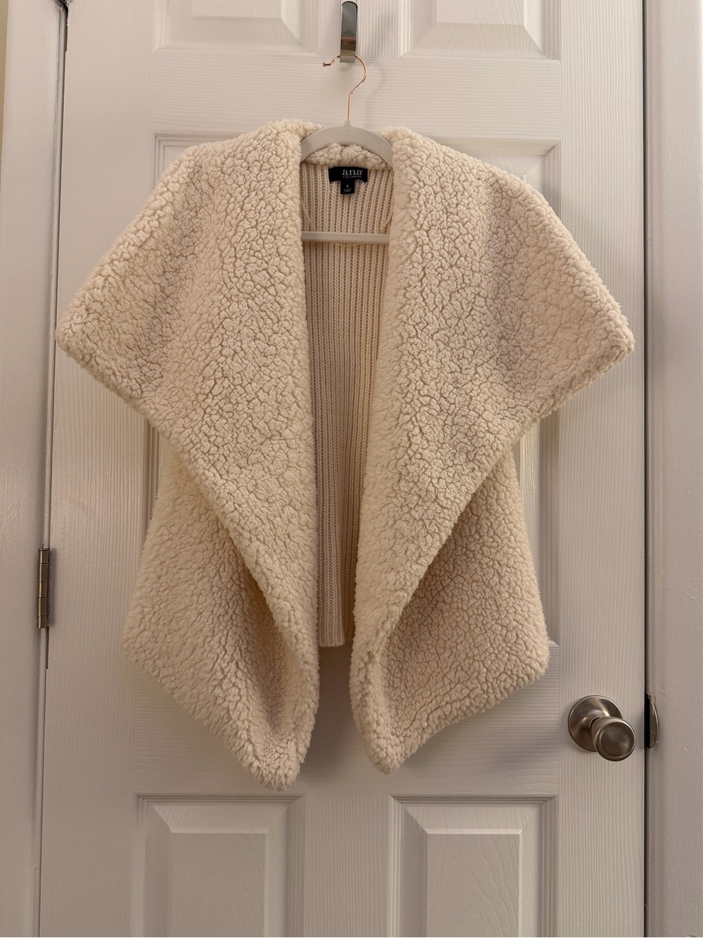 a.n.a Cream Sherpa Open Front Drape Vest Small